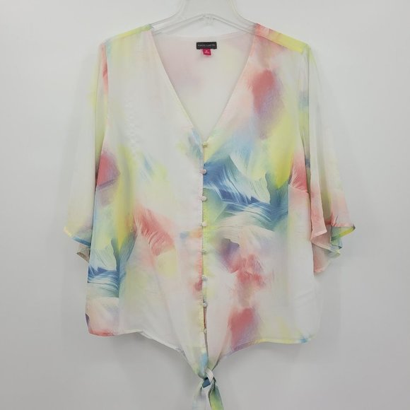 Vince Camuto Tops - Vince Camuto Tie Hem Watercolor Blouse